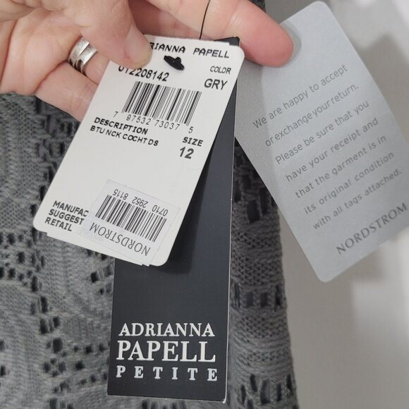 Adrianna Papell NEW Gray Floral Lace Overlay Short Sleeve Sheath Dress 12P NWT - Picture 6 of 11